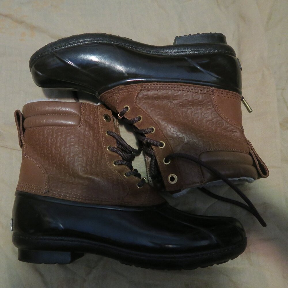 Michael Kors Easton MK Logo Leather Waterproof Rain Booties Ankle Boots Shoes 9 - Picture 9 of 10